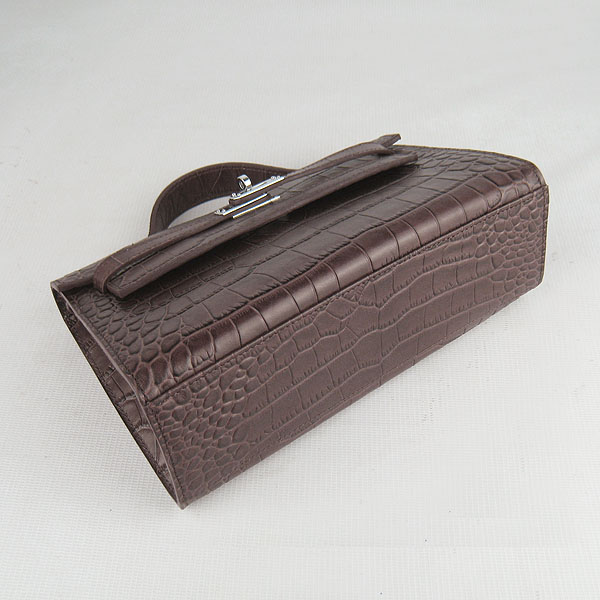 AAA Hermes Kelly 22 CM Crocodile Veins Leather Handbag Coffee H008 On Sale - Click Image to Close